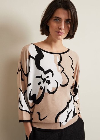 Phase Eight Laurie Ink Floralted Knitwear Brown Australia | IH0865921